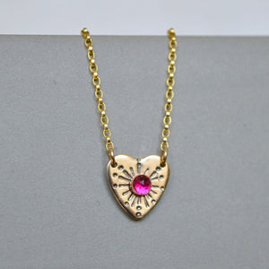 Gold Heart Necklace, Ruby Heart Necklace, Tiny Heart Necklace, Valentines Day Gift