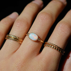 Gold Opal Ring, Oval Opal Ring, Dainty Opal Ring, Opal Solitaire, October Birthstone