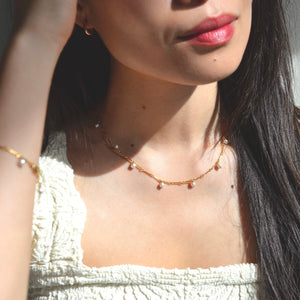 Pearl Drops Necklace, Dainty Pearl Choker, Pearl Stations Necklace, 14KT Gold Filled