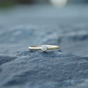 Diamond Solitaire Gold Ring, Everyday Diamond Ring, Yellow 14KT Gold Diamond Ring, Promise Ring, Dainty Diamond Ring, Stackable Diamond Ring