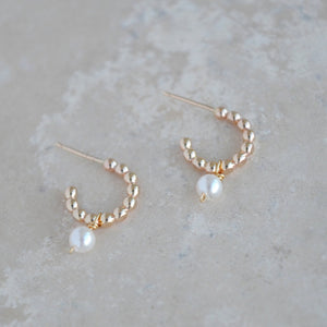 Mini Pearl Hoop Earrings, Huggie Hoop Earrings, Dainty Pearl Earrings, Gold Pearl Earrings