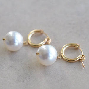 Pearl Hoop Earrings, Small Gold Hoop Earrings, Pearl Earrings, 14KT Gold Fill Hoops