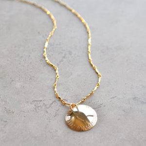 Sun Necklace, Gold Disc Necklace, Gold Circle Ring, Shield Necklace, Theia Necklace