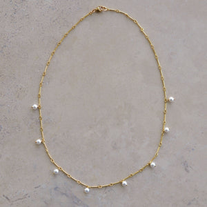 Pearl Drops Necklace, Dainty Pearl Choker, Pearl Stations Necklace, 14KT Gold Filled