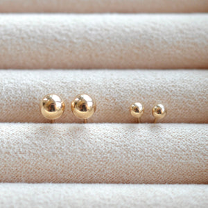 Solid Gold Ball Studs, Tiny Gold Studs, 14KT Gold Ball Studs, 5mm, 3mm, Sphere Studs